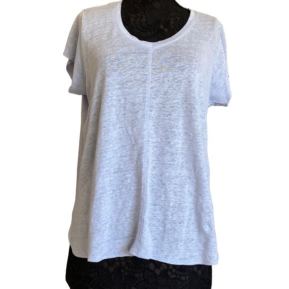 Tahari Periwinkle Blue Purple Linen Short Sleeve V Neck Tee Shirt Large